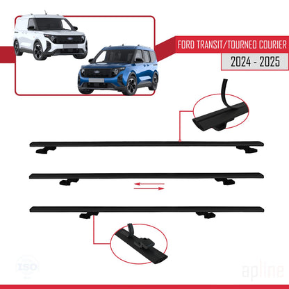 Compatible avec Ford Transit/Tourneo Courier 2024-2025 BASIC Model Barres de Toit Railing Porte-Bagages de Voiture Noir Aluminium 4 Barres