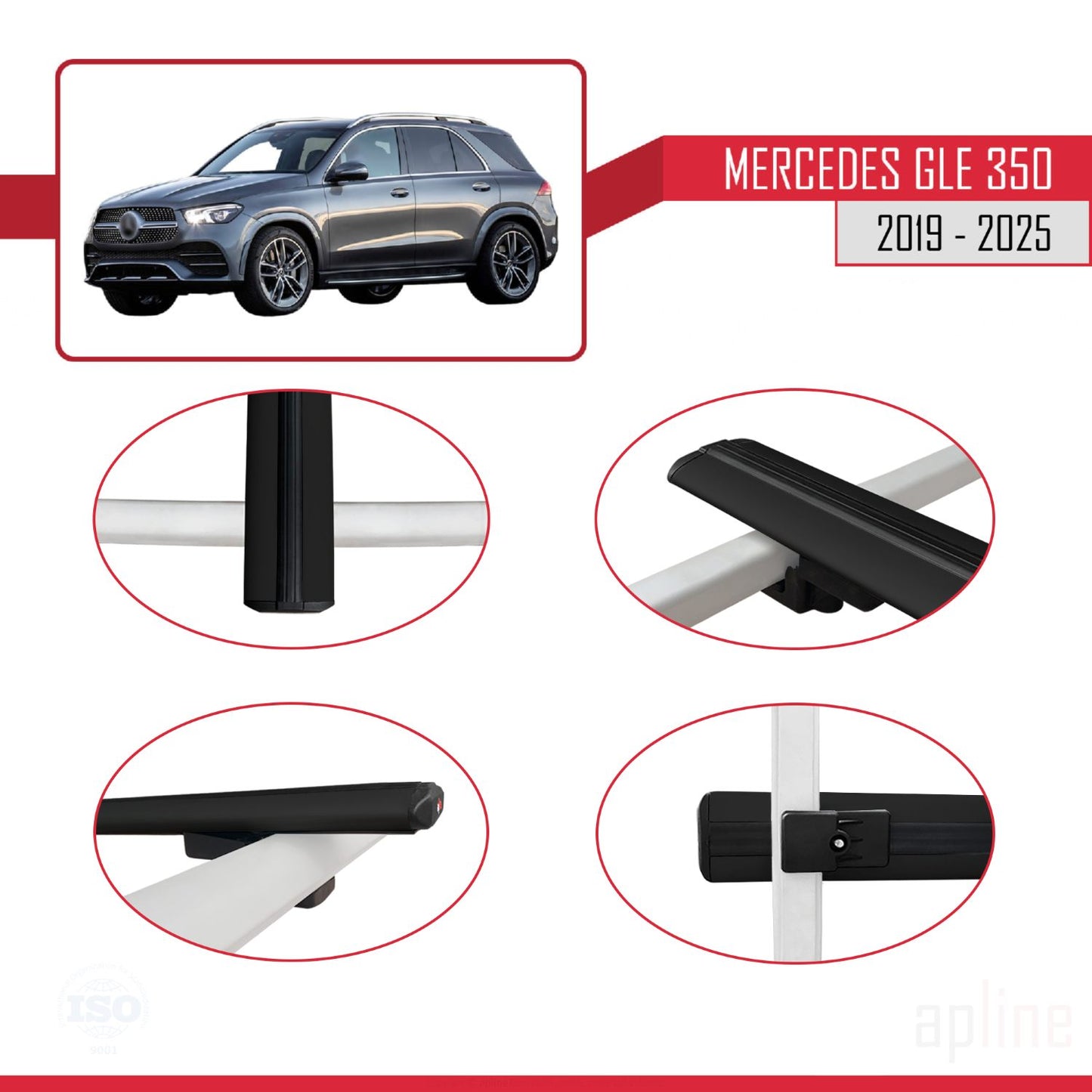 Compatible with Mercedes GLE Class 4 (W167) 2019-2025 BASIC Model Car Roof Rack Cross Bar Black Aluminium 2 Bars