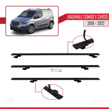 Compatible avec Vauxhall Combo E Cargo 2019-2022 BASIC Model Barres de Toit Railing Porte-Bagages de Voiture Noir Aluminium 3 Barres