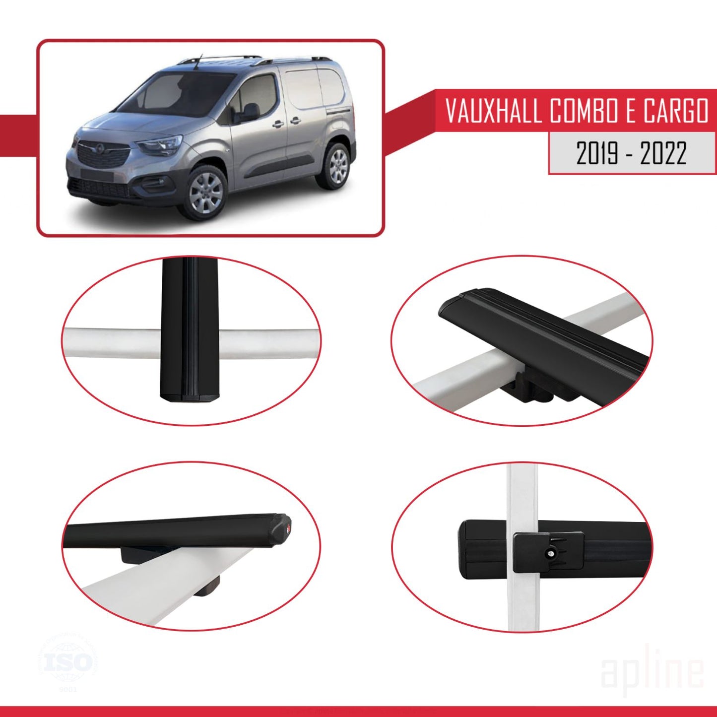 Compatible avec Vauxhall Combo E Cargo 2019-2022 BASIC Model Barres de Toit Railing Porte-Bagages de Voiture Noir Aluminium 2 Barres