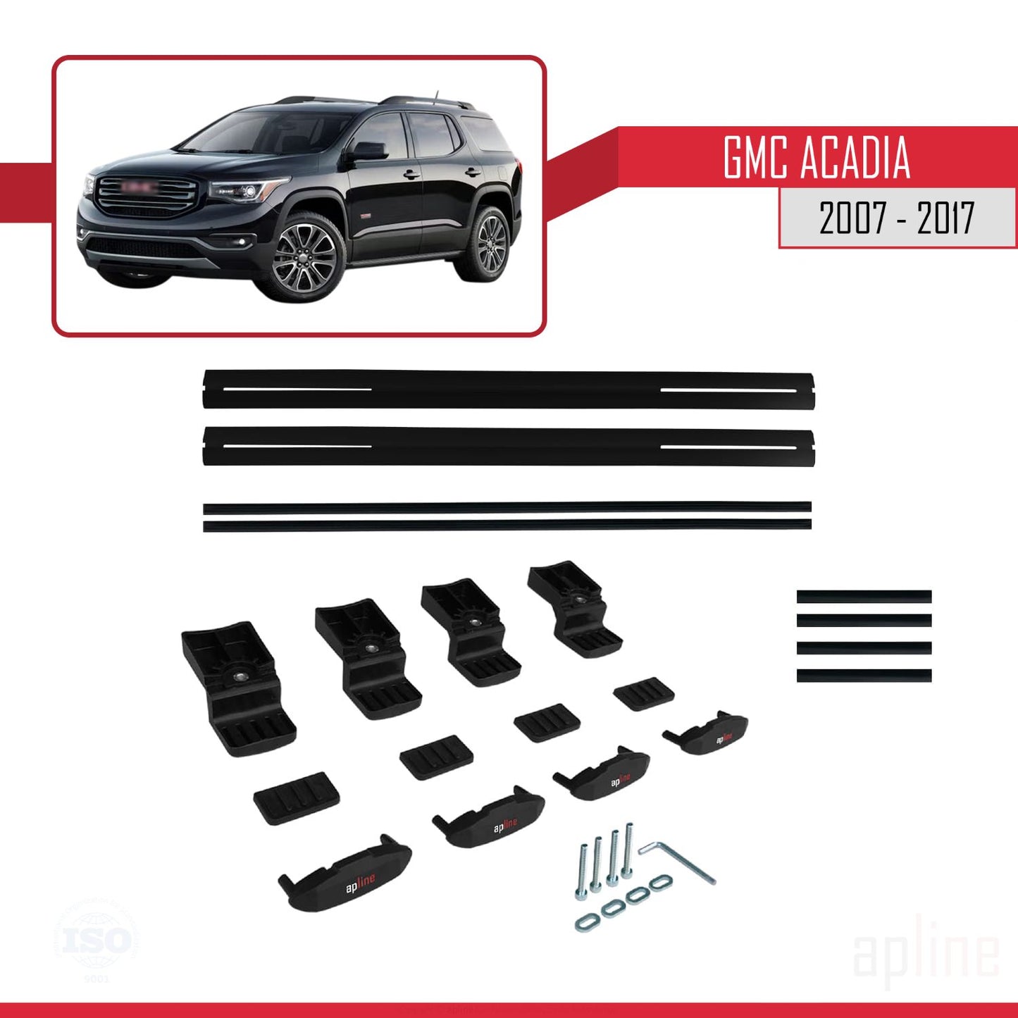 Compatible avec GMC Acadia 2007-2017 BASIC Model Barres de Toit Railing Porte-Bagages de Voiture Noir Aluminium 2 Barres