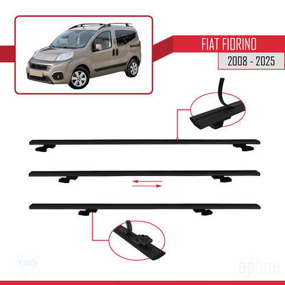 Compatible avec Fiat Fiorino (Modèle Tubulaire) 2008-2025 BASIC Model Barres de Toit Railing Porte-Bagages de Voiture Noir Aluminium 3 Barres