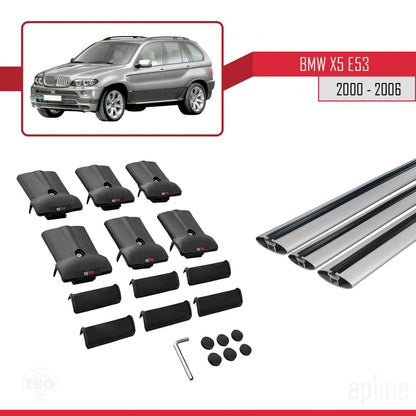 Compatible avec BMW X5 (E53) 2000-2006 FLY Model Barres de Toit Railing Porte-Bagages de Voiture Gris Aluminium 3 Barres