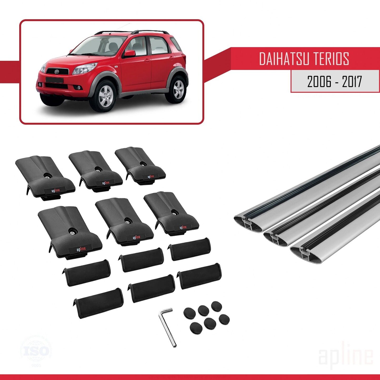 Compatible avec Daihatsu Terios 2 (J200) 2006-2017 FLY Model Barres de Toit Railing Porte-Bagages de Voiture Gris Aluminium 3 Barres