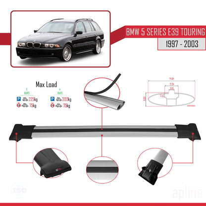 Compatible avec BMW Série 5 (E39) Touring 1997-2003 FLY Model Barres de Toit Railing Porte-Bagages de Voiture Gris Aluminium 3 Barres