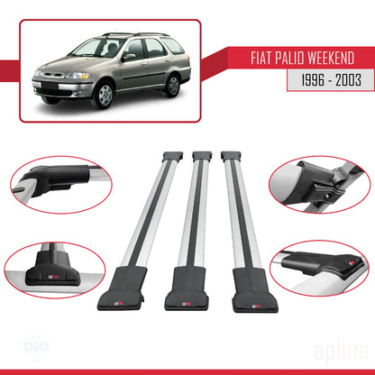 Compatible avec Fiat Palio (178) Weekend 1996-2003 FLY Model Barres de Toit Railing Porte-Bagages de Voiture Gris Aluminium 3 Barres