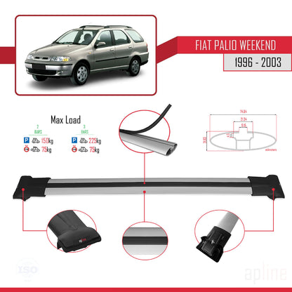 Compatible avec Fiat Palio (178) Weekend 1996-2003 FLY Model Barres de Toit Railing Porte-Bagages de Voiture Gris Aluminium 2 Barres