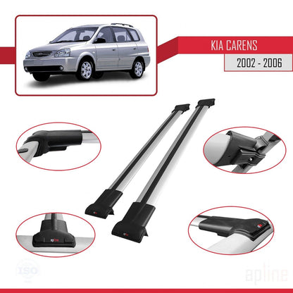 Compatible avec Kia Carens Post-Facelift 2002-2006 FLY Model Barres de Toit Railing Porte-Bagages de Voiture Gris Aluminium 2 Barres
