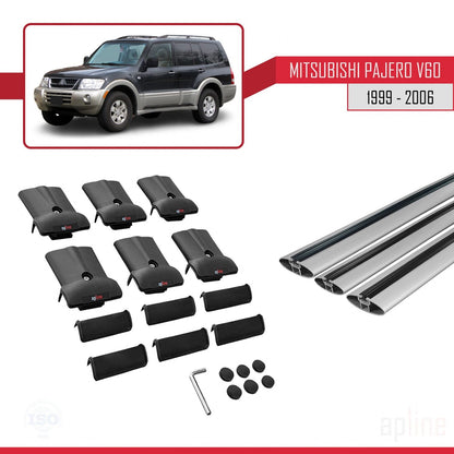 Compatible avec Mitsubishi Pajero (V60) 5 Kapı 1999-2006 FLY Model Barres de Toit Railing Porte-Bagages de Voiture Gris Aluminium 3 Barres
