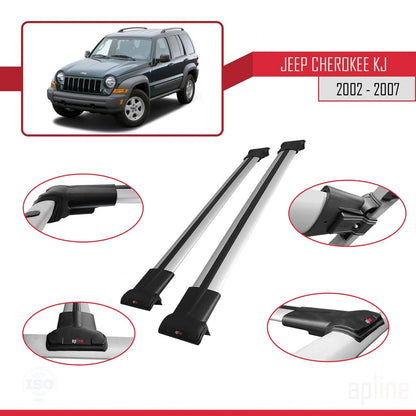 Compatible avec Jeep Cherokee 3 (KJ) 2002-2007 FLY Model Barres de Toit Railing Porte-Bagages de Voiture Gris Aluminium 2 Barres