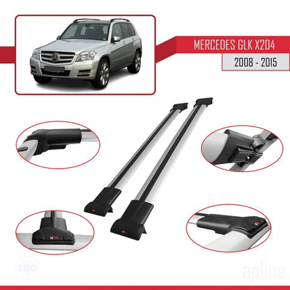 Compatible avec Mercedes Classe GLK (X204) 2008-2015 FLY Model Barres de Toit Railing Porte-Bagages de Voiture Gris Aluminium 2 Barres