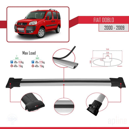 Compatible avec Fiat Doblo 2000-2009 FLY Model Barres de Toit Railing Porte-Bagages de Voiture Gris Aluminium 2 Barres