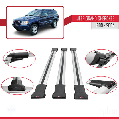 Compatible avec Jeep Grand Cherokee 2 (WJ) 1999-2004 FLY Model Barres de Toit Railing Porte-Bagages de Voiture Gris Aluminium 3 Barres
