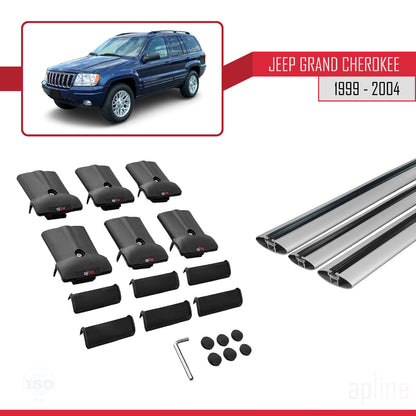 Compatible avec Jeep Grand Cherokee 2 (WJ) 1999-2004 FLY Model Barres de Toit Railing Porte-Bagages de Voiture Gris Aluminium 3 Barres