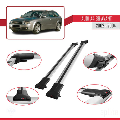 Compatible avec A4 (B6) Avant 2002-2004 FLY Model Barres de Toit Railing Porte-Bagages de Voiture Gris Aluminium 2 Barres