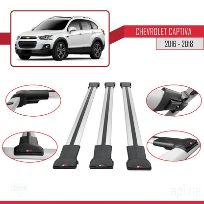 Compatible avec Chevrolet Captiva 2016-2018 FLY Model Barres de Toit Railing Porte-Bagages de Voiture Gris Aluminium 3 Barres