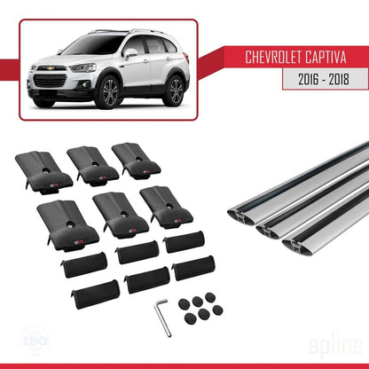 Compatible avec Chevrolet Captiva 2016-2018 FLY Model Barres de Toit Railing Porte-Bagages de Voiture Gris Aluminium 3 Barres