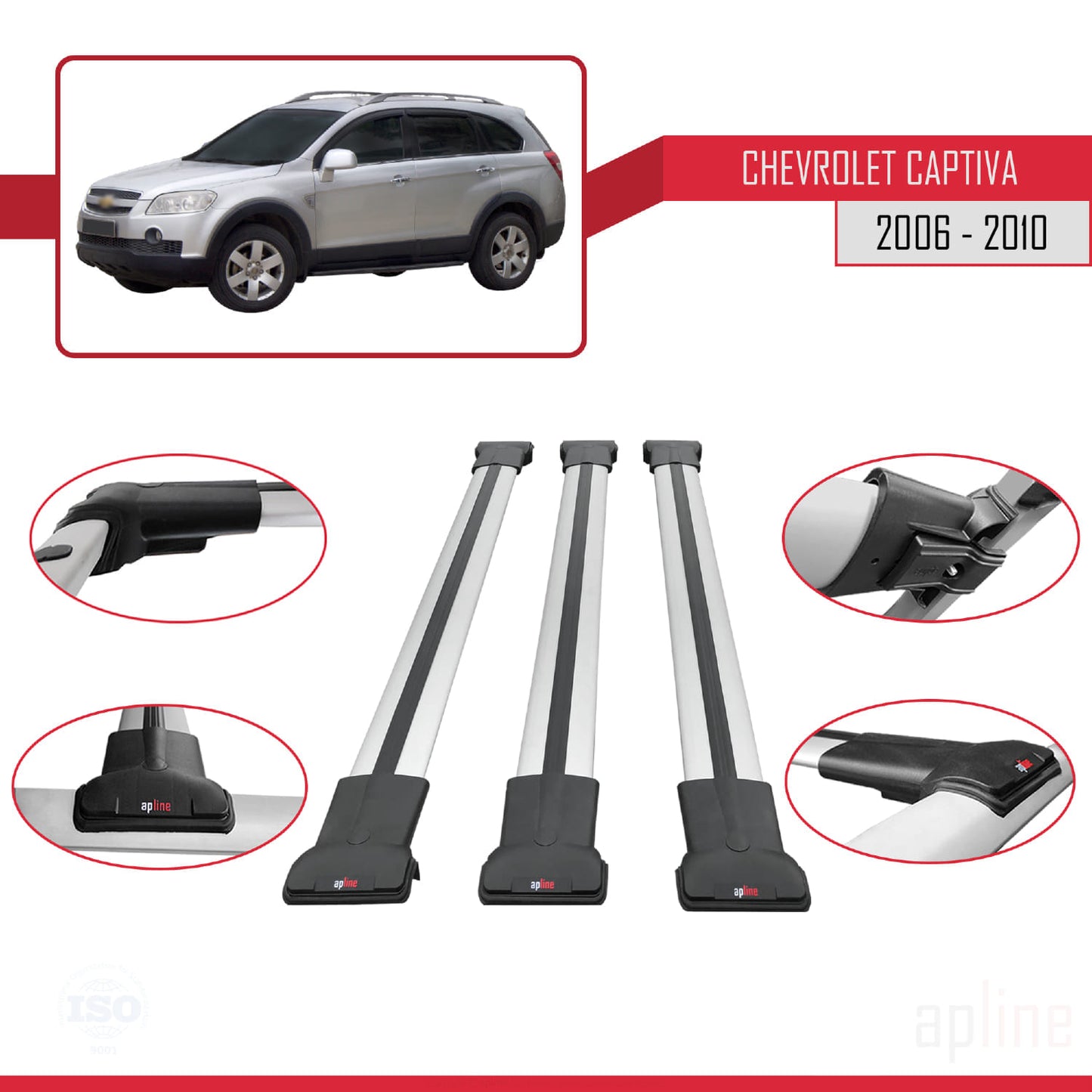 Compatible avec Chevrolet Captiva 2006-2010 FLY Model Barres de Toit Railing Porte-Bagages de Voiture Gris Aluminium 3 Barres