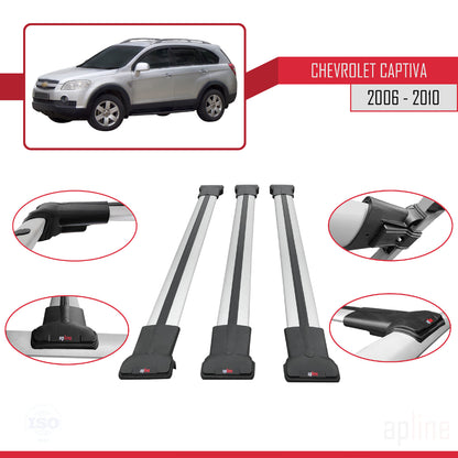Compatible avec Chevrolet Captiva 2006-2010 FLY Model Barres de Toit Railing Porte-Bagages de Voiture Gris Aluminium 3 Barres