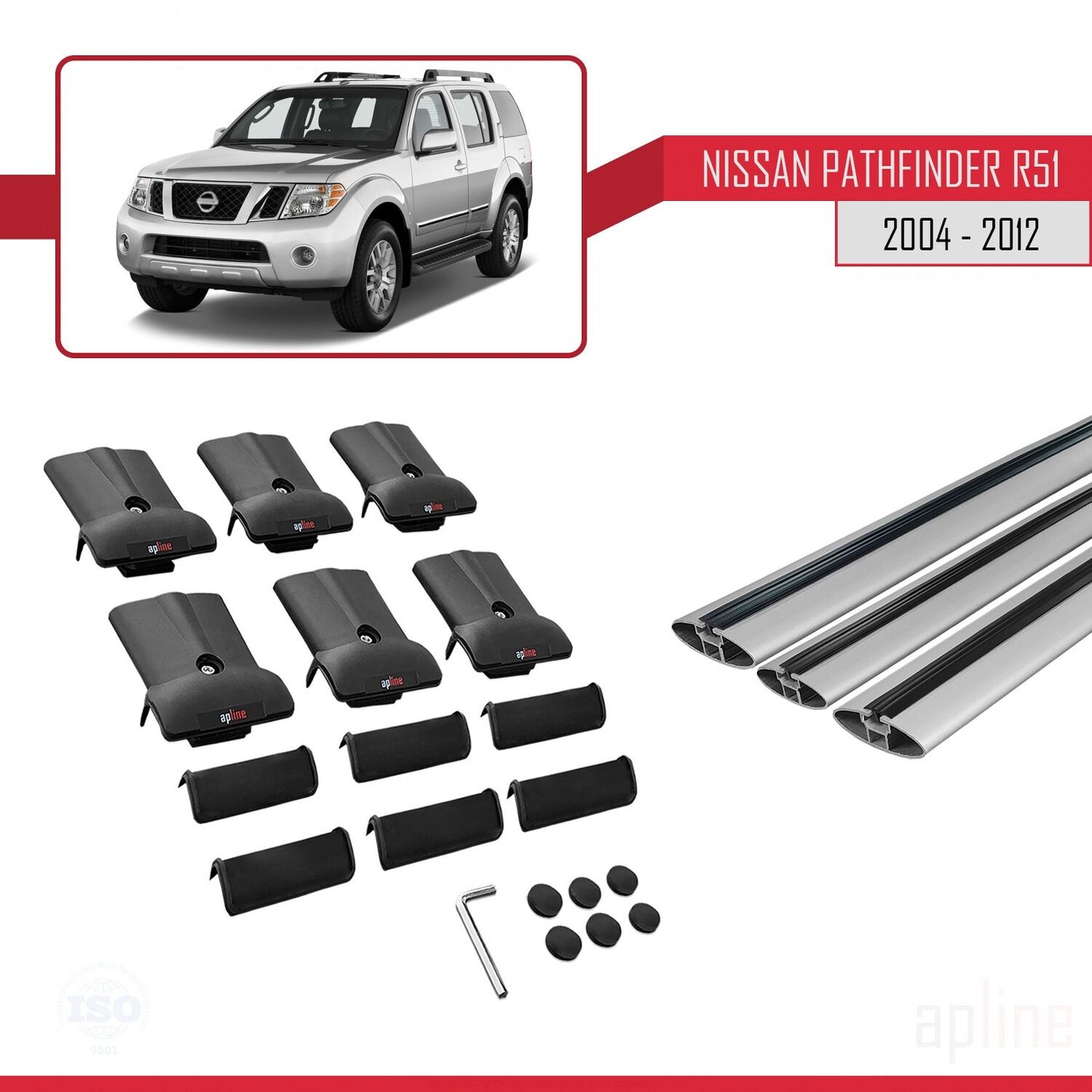 Compatible avec Nissan Pathfinder 3 (R51) 2004-2012 FLY Model Barres de Toit Railing Porte-Bagages de Voiture Gris Aluminium 3 Barres