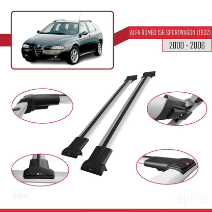 Compatible avec Alfa Romeo 156 (T932) Break 2000-2006 FLY Model Barres de Toit Railing Porte-Bagages de Voiture Gris Aluminium 2 Barres
