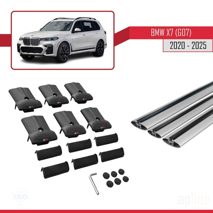 Compatible avec BMW X7 (G07) 2020-2025 FLY Model Barres de Toit Railing Porte-Bagages de Voiture Gris Aluminium 3 Barres