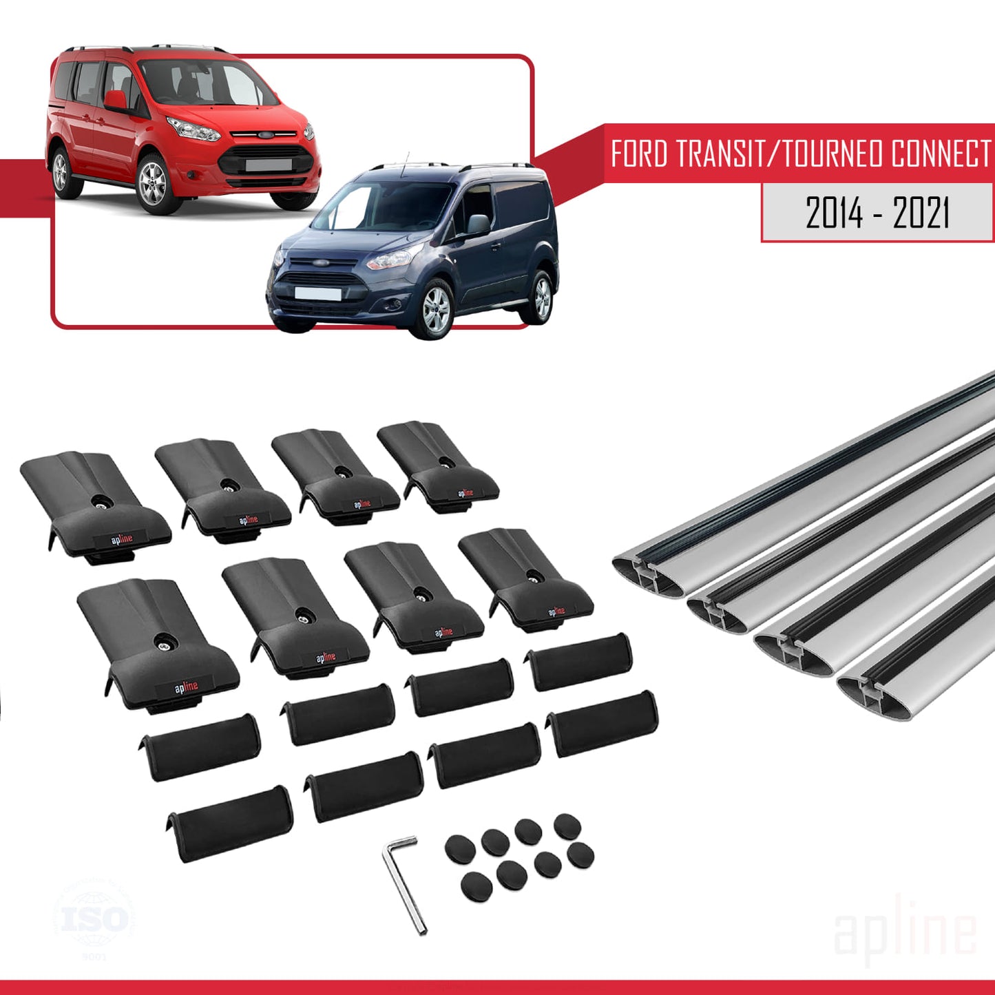 Compatible avec Ford Transit/Tourneo Connect 2 2014-2021 FLY Model Barres de Toit Railing Porte-Bagages de Voiture Gris Aluminium 4 Barres