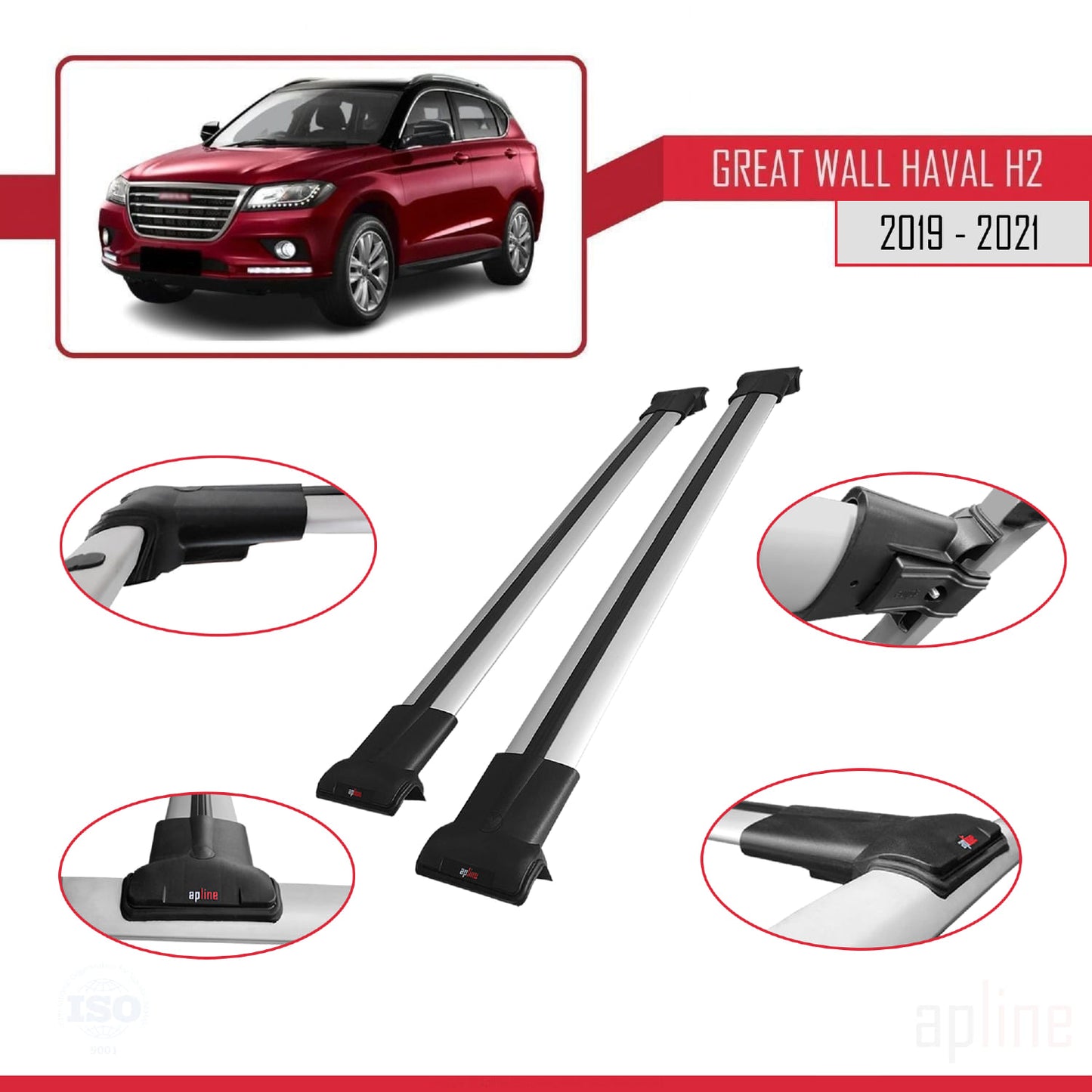 Compatible avec Great Wall Haval H2 2019-2021 FLY Model Barres de Toit Railing Porte-Bagages de Voiture Gris Aluminium 2 Barres