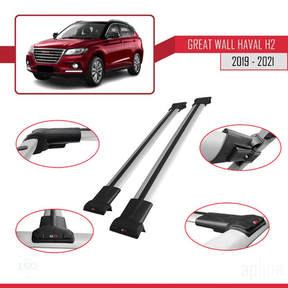 Compatible avec Great Wall Haval H2 2019-2021 FLY Model Barres de Toit Railing Porte-Bagages de Voiture Gris Aluminium 2 Barres