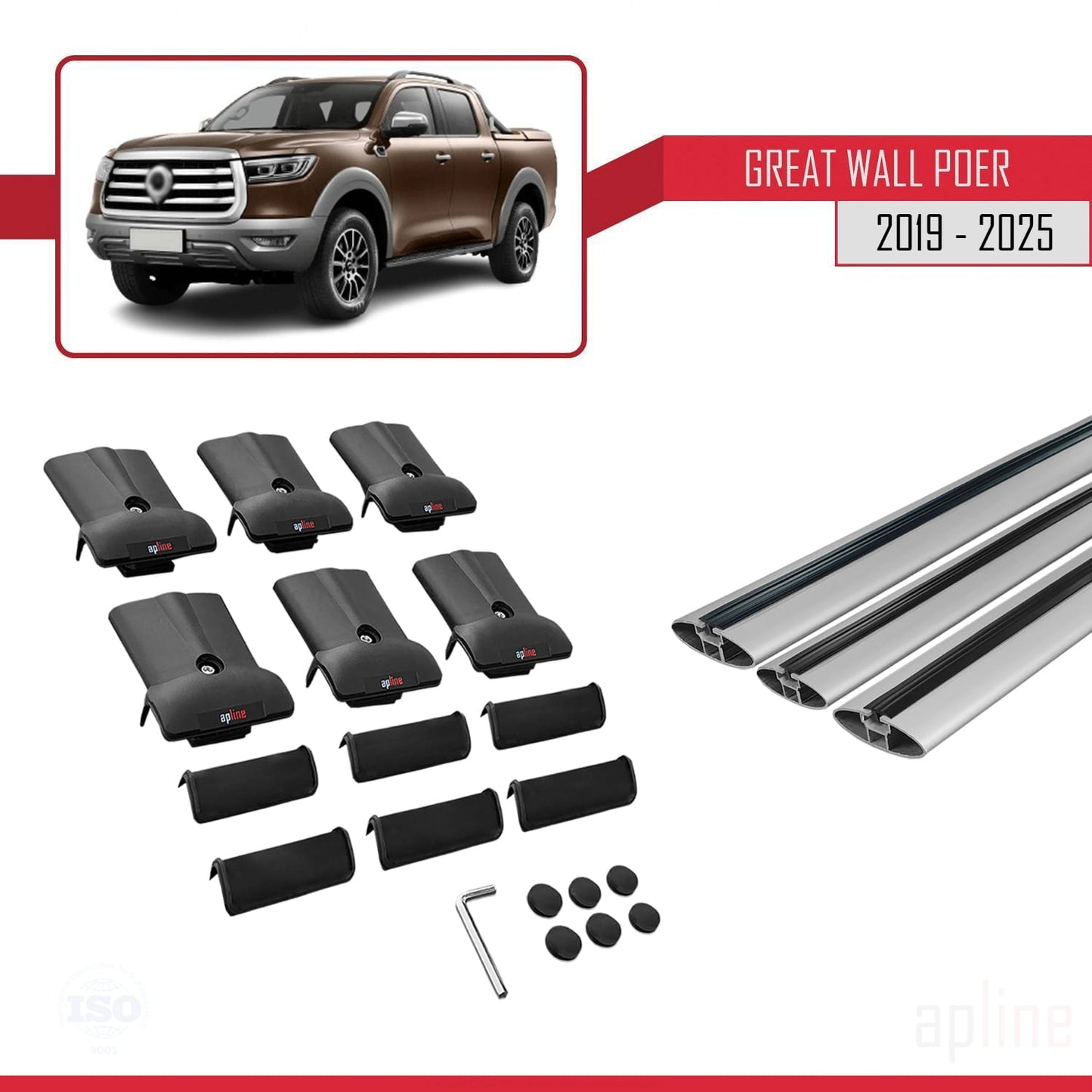 Compatible avec Great Wall Poer 2019-2025 FLY Model Barres de Toit Railing Porte-Bagages de Voiture Gris Aluminium 3 Barres