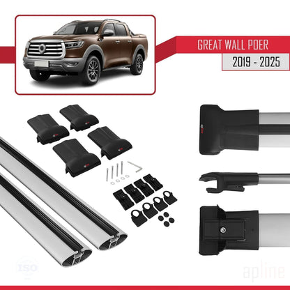 Compatible avec Great Wall Poer 2019-2025 FLY Model Barres de Toit Railing Porte-Bagages de Voiture Gris Aluminium 2 Barres