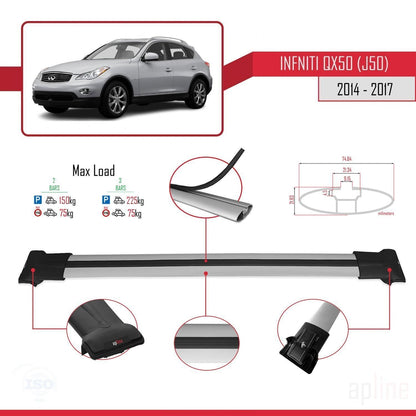 Compatible avec Infiniti QX50 (J50) 2014-2017 FLY Model Barres de Toit Railing Porte-Bagages de Voiture Gris Aluminium 2 Barres