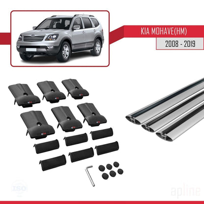 Compatible avec Kia Mohave (HM) 2008-2019 FLY Model Barres de Toit Railing Porte-Bagages de Voiture Gris Aluminium 3 Barres