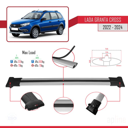 Compatible avec Lada Granta Cross 2022-2024 FLY Model Barres de Toit Railing Porte-Bagages de Voiture Gris Aluminium 3 Barres