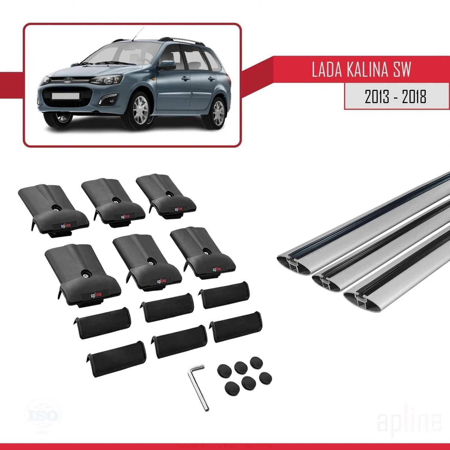 Compatible avec Lada Kalina 2 Break 2013-2018 FLY Model Barres de Toit Railing Porte-Bagages de Voiture Gris Aluminium 3 Barres