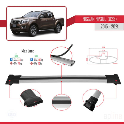 Compatible avec Nissan NP300 (D23) 2015-2021 FLY Model Barres de Toit Railing Porte-Bagages de Voiture Gris Aluminium 3 Barres