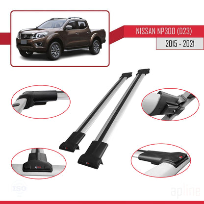 Compatible avec Nissan NP300 (D23) 2015-2021 FLY Model Barres de Toit Railing Porte-Bagages de Voiture Gris Aluminium 2 Barres