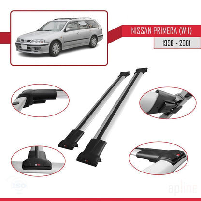 Compatible avec Nissan Primera 2 (W11) Traveller 1998-2001 FLY Model Barres de Toit Railing Porte-Bagages de Voiture Gris Aluminium 2 Barres
