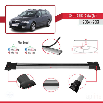 Compatible avec Skoda Octavia 2 (1Z) 2004-2013 FLY Model Barres de Toit Railing Porte-Bagages de Voiture Gris Aluminium 3 Barres