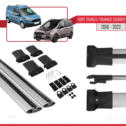 Compatible avec Ford Transit/Tourneo Courier Post-Facelift 2018-2022 FLY Model Barres de Toit Railing Porte-Bagages de Voiture Gris Aluminium 2 Barres