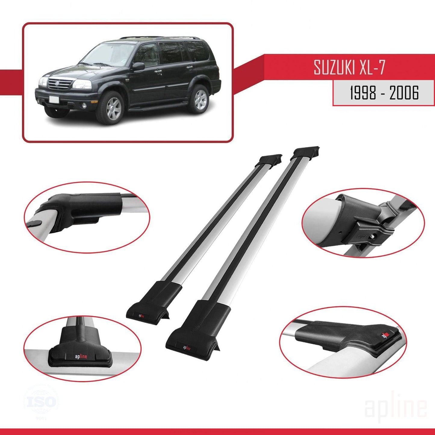 Compatible avec Suzuki XL-7 1998-2006 FLY Model Barres de Toit Railing Porte-Bagages de Voiture Gris Aluminium 2 Barres