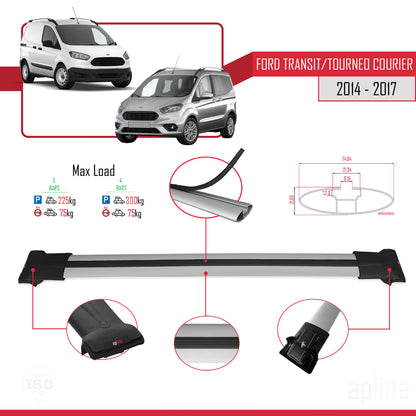 Compatible avec Ford Transit/Tourneo Courier Pre-Facelift 2014-2017 FLY Model Barres de Toit Railing Porte-Bagages de Voiture Gris Aluminium 3 Barres