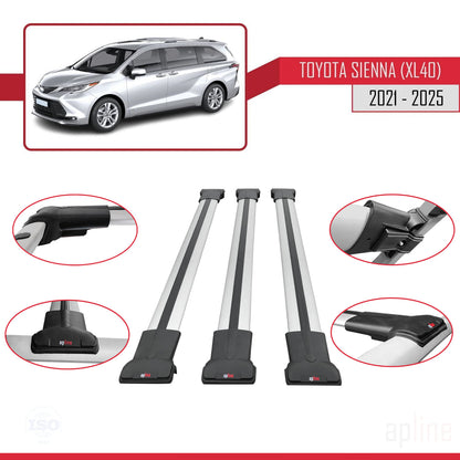 Compatible avec Toyota Sienna 4 (XL40) 2021-2025 FLY Model Barres de Toit Railing Porte-Bagages de Voiture Gris Aluminium 3 Barres