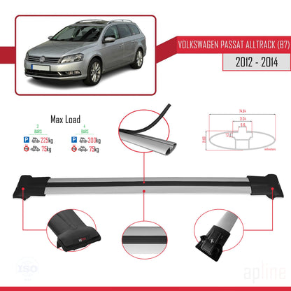 Compatible avec Volkswagen Passat B7 (3C) Alltrack 2012-2014 FLY Model Barres de Toit Railing Porte-Bagages de Voiture Gris Aluminium 3 Barres