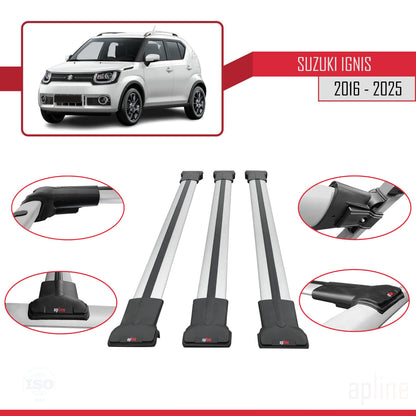 Compatible avec Suzuki Ignıs 2016-2025 FLY Model Barres de Toit Railing Porte-Bagages de Voiture Gris Aluminium 3 Barres