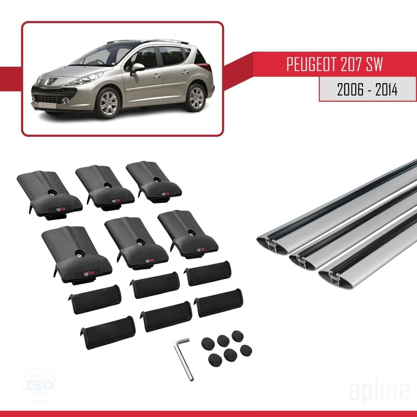 Compatible avec Peugeot 207 Break 2006-2014 FLY Model Barres de Toit Railing Porte-Bagages de Voiture Gris Aluminium 3 Barres