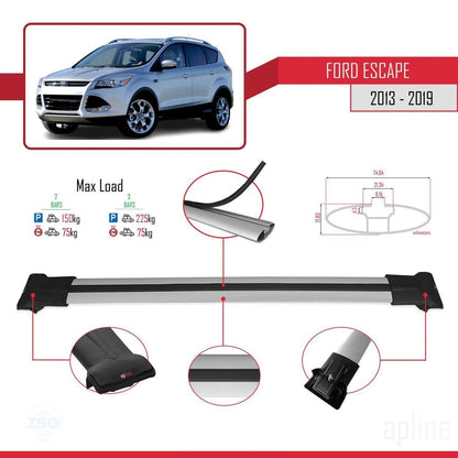 Compatible avec Ford Escape 3 2013-2019 FLY Model Barres de Toit Railing Porte-Bagages de Voiture Gris Aluminium 2 Barres