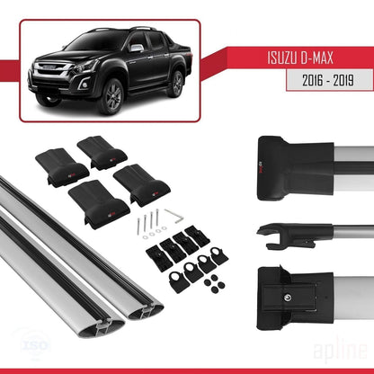 Compatible avec Isuzu D-Max 2 (RT85) Post-Facelift 2016-2019 FLY Model Barres de Toit Railing Porte-Bagages de Voiture Gris Aluminium 2 Barres