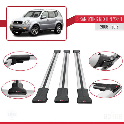 Compatible avec Ssangyong Rexton (Y250) 2006-2012 FLY Model Barres de Toit Railing Porte-Bagages de Voiture Gris Aluminium 3 Barres