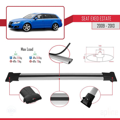 Compatible with Seat Exeo (3R9) ST 2009-2013 FLY Model Car Roof Rack Cross Bar Grey Aluminium 3 Bars